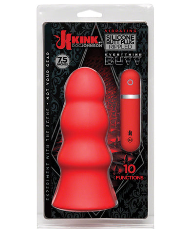 Kink Vibrating Silicone Butt Plug Rippled 7.5" - Red