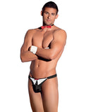 Mens Tuxedo Set Thong, Cuffs & Bow Tie Neckpiece Black-white O-s