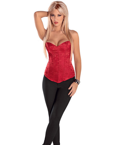 Elegant & Seductive Sheer Back Paneled Corset W-soft Boning & Side Zipper Red 32