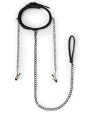 Easy Toys Leather Collar W-nipple Chains - Black