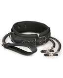 Easy Toys Leather Collar W-nipple Chains - Black