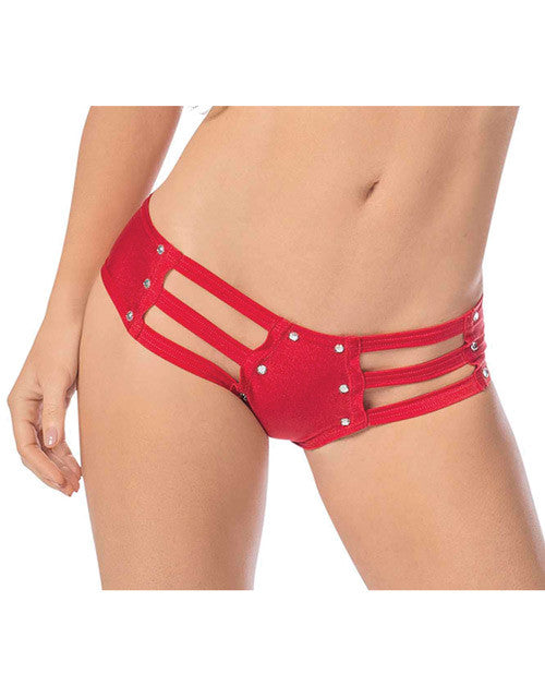 Strappy Front & Back Jeweled Booty Shorts Red O-s