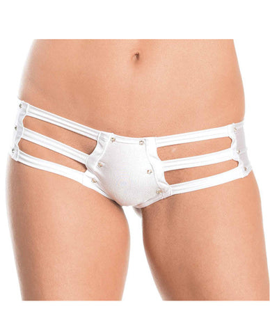 Strappy Front & Back Jeweled Booty Shorts White O-s