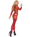 Vivace Long Sleeve Sheer & Opaque Bodystocking W-open Crotch Burgundy O-s