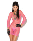 Vivace Long Sleeve Diamond Net Mini Dress Neon Pink O-s