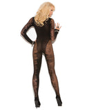 Vivace Fishnet Long Sleeve Sheer Jacquard Bodystocking Black O-s