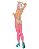 Vivace Crochet Bodystocking W-peek A Boo Back Neon Pink O-s