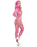 Hooded Deep V Crotchless Bodystocking In Tie Dye Print Multi O-s