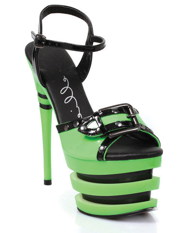 Ellie Shoes Alexia 6" Neon Stacked Platform Black Light Reactive Green Seven