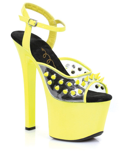 Ellie Shoes Olar 7" Neon Platform Black Light Reactive Spikes Yellow Ten