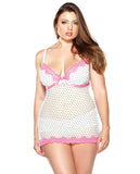 Curve Push Up Polka Dot Babydoll & Matching Hipster Panty Pink-white 1x-2x