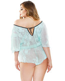 Curve Stretch Lace Romper W-adjustable Waist & Snap Closure Seafoam 1x-2x