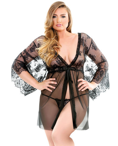 Curve Courtney Lace Robe & G-string Black 1x-2x