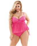 Curve Sasha Push Up Cami & Panty Set Hot Pink 1x-2x