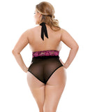 Curve Sherry Two Tone Lace Halter Teddy Black-pink 1x-2x