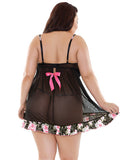 Curve Flora Babydoll & G-string Black-pink 1x-2x