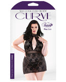 Curve Selena High Neck Floral Lace Dress W-g-string Black 1x-2x