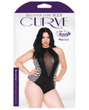 Curve Revved Up Hot Rod Teddy W-mesh Front & Halter Tie Black-white 1x-2x