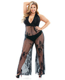 Curve Nicki Lace Halter Jumpsuit Black 1x-2x