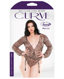 Curve Shiva Long Sleeve Animal Print Teddy W-detachable Garters Leopard 1x-2x