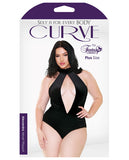 Curve Alexandra Velvet High Neck Halter Teddy W-front & Back Snap Closure Black 1x-2x