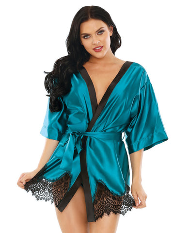 Holiday-valentines Baby Its Cold Outside Satin Robe W-panty Blue-black L-xl