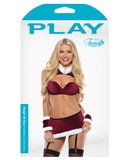 Holiday Play Sleigh All Day Velvet Bra Top W-faux Fur Collar, Gartered Skirt & Cuffs Red-white M-