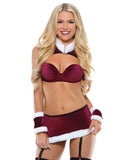 Holiday Play Sleigh All Day Velvet Bra Top W-faux Fur Collar, Gartered Skirt & Cuffs Red-white S-