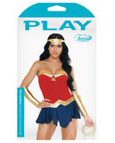 Play Wonderbabe Headpiece, Molded Cup Dress, Panty, Wristcuffs & Rope Red-gold-blue L-xl