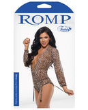 Romp Shiva Long Sleeved Animal Print Teddy W-detachable Garters & Snap Closure Leopard M-l