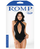 Romp Alexandra Velvet High Neck Halter Teddy W-front & Back Snap Closure Black L-xl