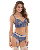 Tease Brielle Longline Bra & Gartered Panty Blue S-m