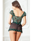 Flirty Front Open Babydoll W-thong Emerald O-s