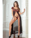 Flirty Front Open Gown W-thong Ruby O-s