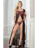 Flirty Front Open Gown W-thong Ruby 1x-2x