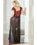 Flirty Front Open Gown W-thong Ruby 3x-4x