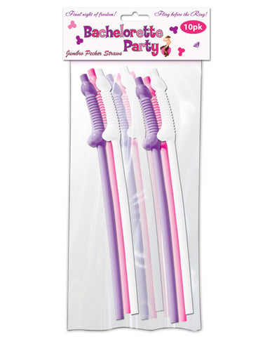 Bachelorette Party Pecker Sipping Straws - Assorted Colors Pack Of 10