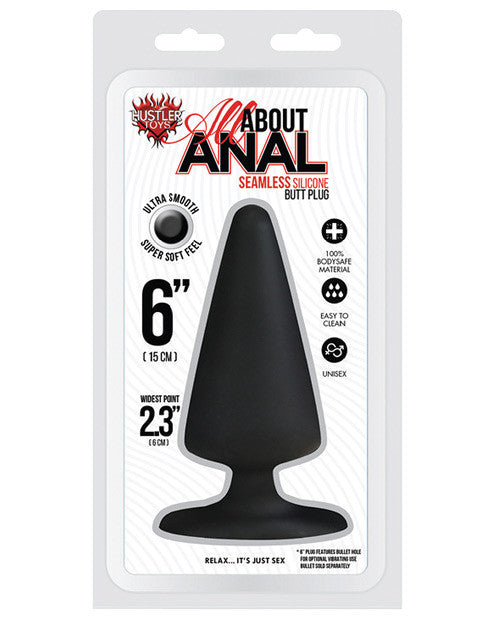 Hustler Toys All About Anal 6" Seamless Silicone Butt Plug - Black