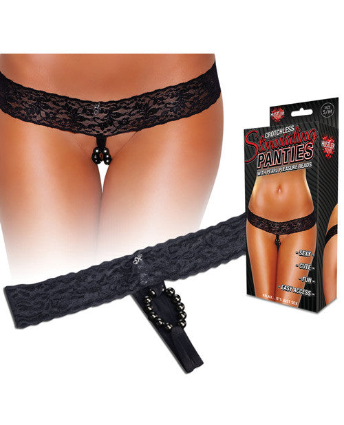 Hustler Stimulating Pantie Thong W-pearl Pleasure Beads Black M-l