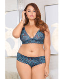 Lace Bralette & Panty W-adjustable Straps Blue 2x