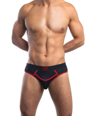 Jack Adams Bodyflex Mesh Army Fly Jock Brief W-roomy Front Pouch Black-red Sm