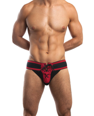 Jack Adams Footballer Lace Up Jockstrap 3" Waistband & Front Lacing Black-red Sm