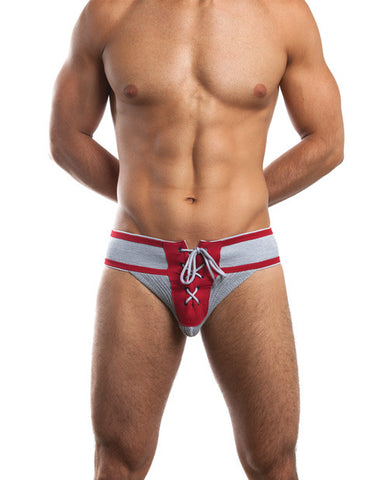 Jack Adams Footballer Lace Up Jockstrap 3" Waistband & Front Lacing Grey-red Xl