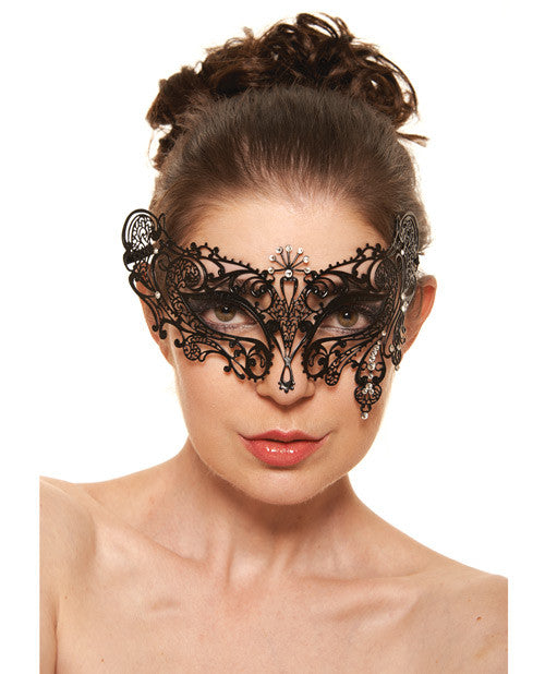 Kayso Laser Cut Masquerade Mask W-clear Rhinestones #6 - Black