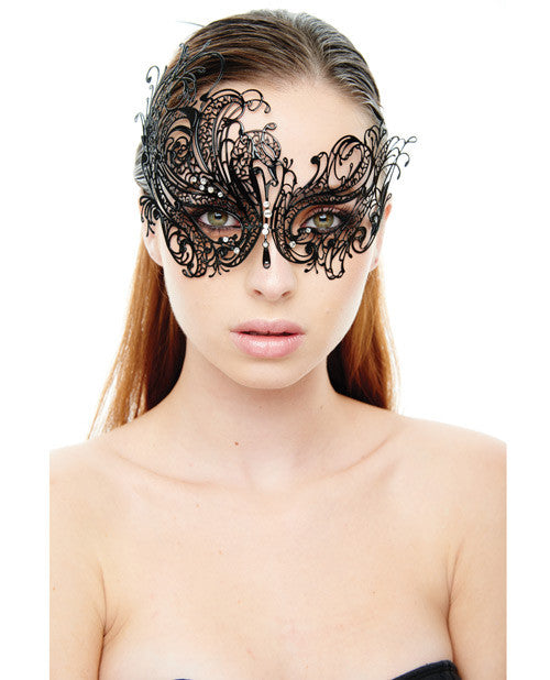 Kayso Laser Cut Masquerade Mask W-clear Rhinestones #1 - Black