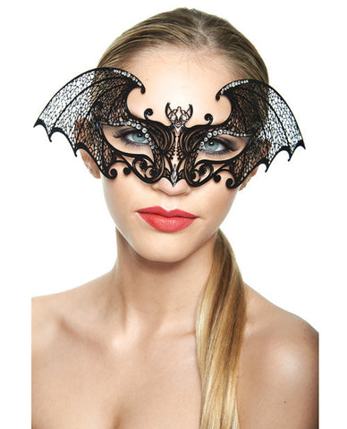 Kayso Laser Cut Masquerade Bat Mask W-clear Rhinestones - Black