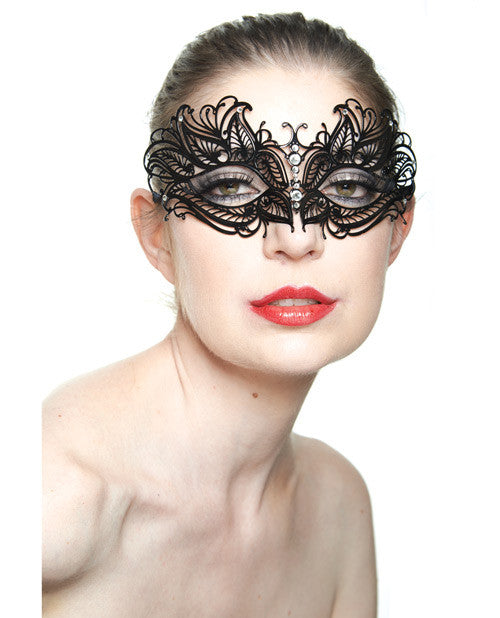 Kayso Laser Cut Masquerade Mask W-clear Rhinestones #k6 - Black