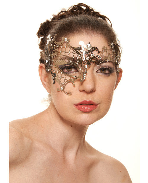 Kayso Laser Cut Masquerade Half Mask W-clear Rhinestones #k7 - Silver