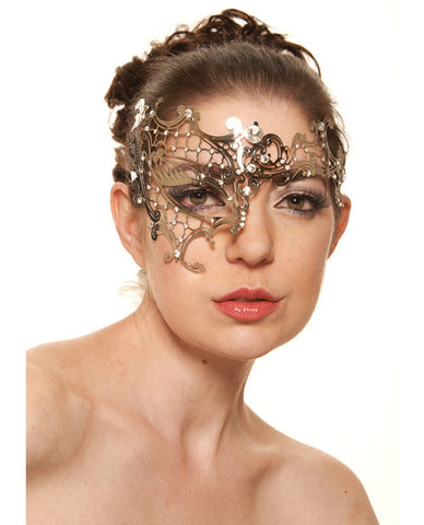 Kayso Laser Cut Masquerade Half Mask W-clear Rhinestones #k7 - Silver