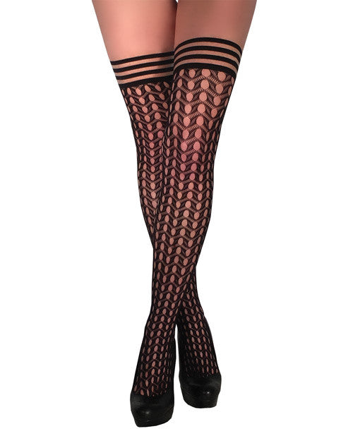 Kix'ies Mimi Dot Fishnet Polka Dot Thigh High Black B